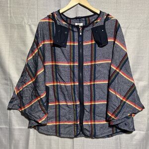 Dylan hooded poncho sweater cape size SMALL zipper plaid pockets artistic earthy